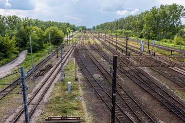 View from a viaduct on a railway tracks in Wlochy, part of Warsaw, capital city of Poland