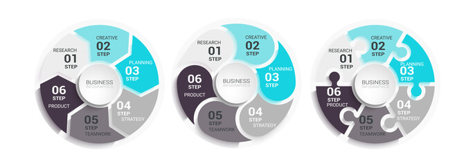 Modern Round Chart 3D Infographic Template with a Six Steps for Success. Business Circle Template with Options for Brochure, Diagram, Workflow, Timeline, Number Options. Vector EPS 10