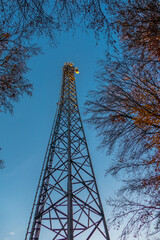 Sendemast im herbstlichen Wald