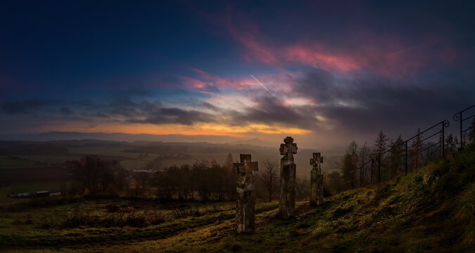 Amazing sunset or sunrise of crisis Vysker Chapel of St. Anny