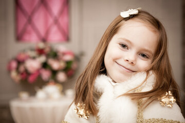 Portrait of Cute Little Princess Girl in Dress