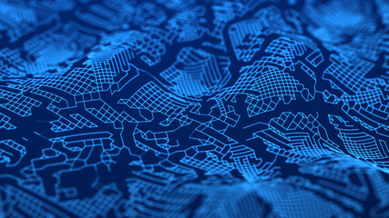 Digital landscape with lines. Cyberspace grid. Background concept for your design. 3d