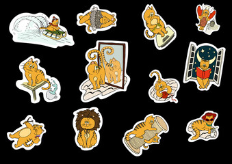 Vector illustration Set of stickers with cartoon cats 