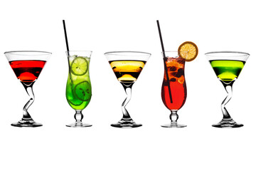 Set of multi-colored cocktails on a white background isolated background. Seamless pattern. Original packaging design
