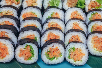 Close up on a slices of sushi food