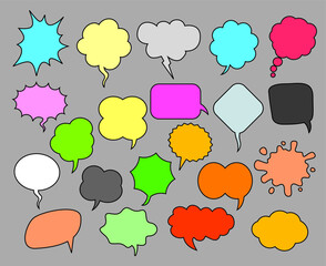 A set of comic speech balloons on grey background. Vector Illustration.