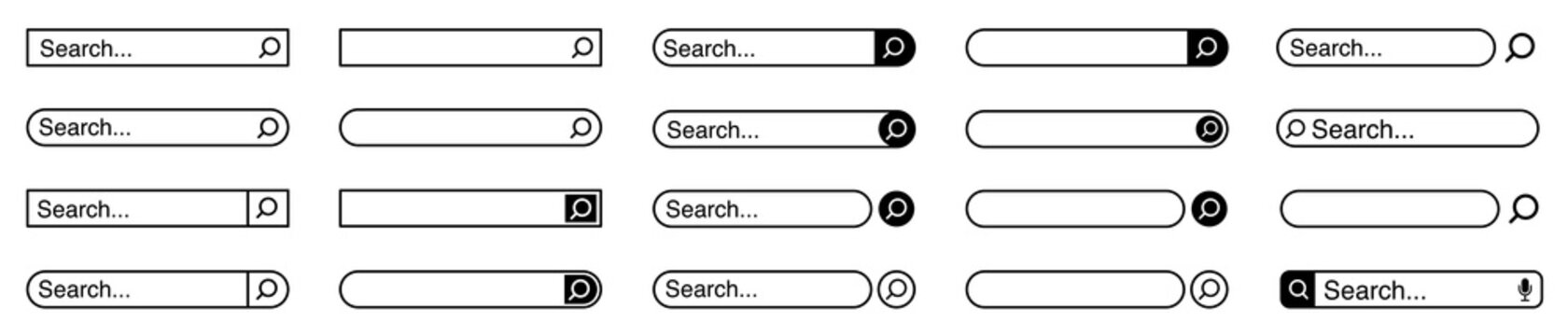 Web search bars set. Search bar, search boxes collection.Vector set computer illustration searched navigator. Set of elements for design interface of website. Vector illustration.