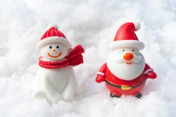 Santa claus and snowman on snow happy Christmas and happy new year day	