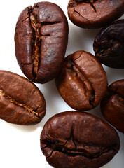 roasted coffee beans isolated on white. flat lay