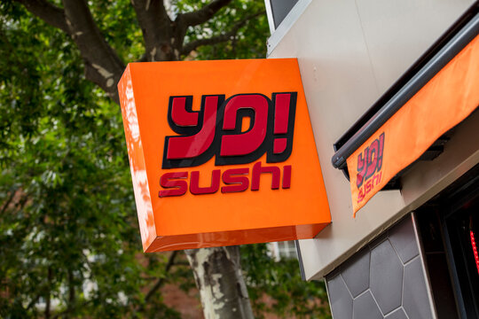 London, UK, 17th July 2019, Yo! Sushi Sign in central london