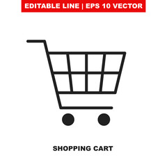 Shop cart vector icon. Add / buy or purchase UI button template with trolley symbol for the online retail or supermarket. Thin line vector symbol for e-shop checkout menu. Online supermarket basket V1