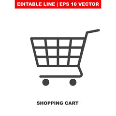 Shop cart vector icon. Add / buy or purchase UI button template with trolley symbol for the online retail or supermarket. Thin line vector symbol for e-shop checkout menu. Online supermarket basket V2