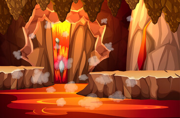 Infernal dark cave with lava scene