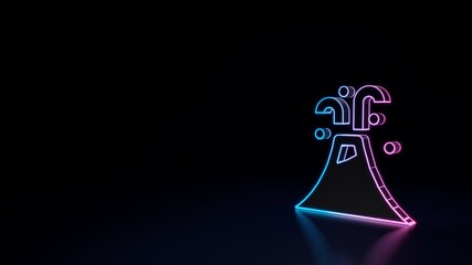 3d glowing neon symbol of symbol of volcano isolated on black background