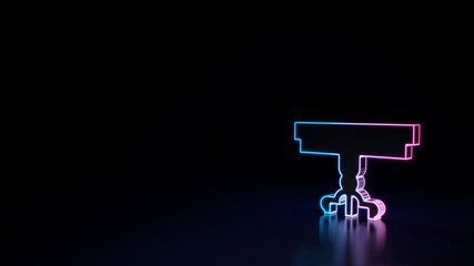 3d glowing neon symbol of symbol of vintage table isolated on black background