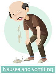 Cartoon character with nausea and vomiting symptoms