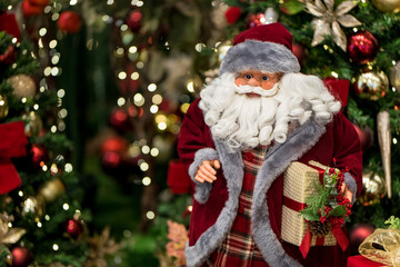 Santa Claus Christmas Decoration With Blurred Background and Lights