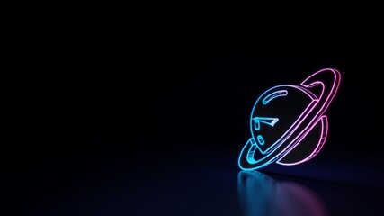 3d glowing neon symbol of symbol of saturn isolated on black background
