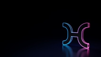 3d glowing neon symbol of symbol of pisces zodiac isolated on black background