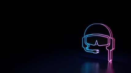 3d glowing neon symbol of symbol of pilot isolated on black background