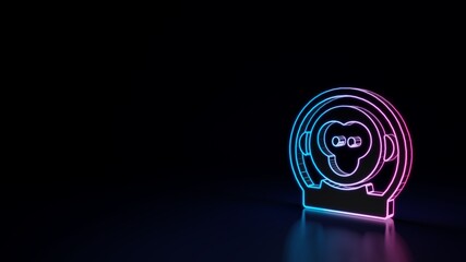 3d glowing neon symbol of symbol of monkey astronaut isolated on black background