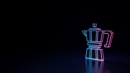 3d glowing neon symbol of symbol of moka coffe maker isolated on black background