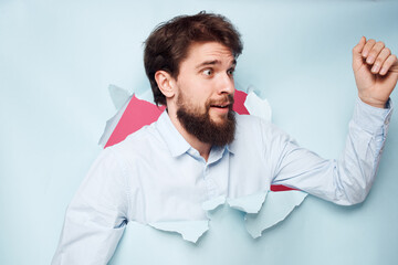 Bearded office man gesture with hand cropped view