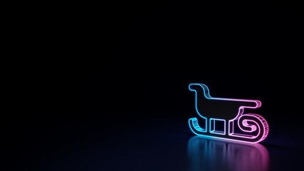 3d glowing neon symbol of symbol of christmas sled isolated on black background
