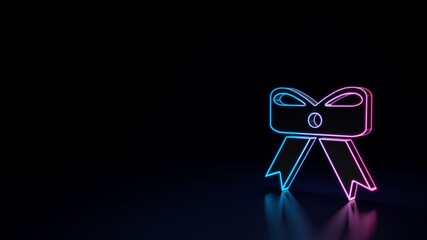 3d glowing neon symbol of symbol of christmas bow isolated on black background