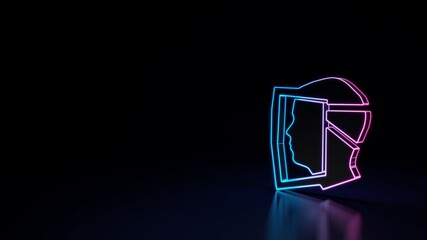 3d glowing neon symbol of symbol of head shield isolated on black background