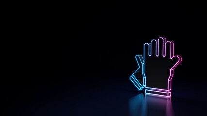 3d glowing neon symbol of symbol of gloves isolated on black background