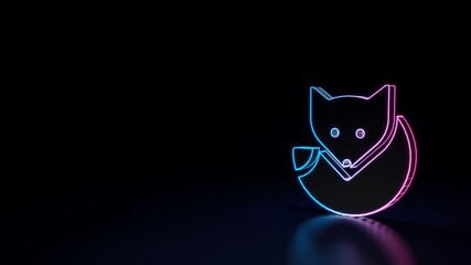 3d glowing neon symbol of symbol of fox isolated on black background