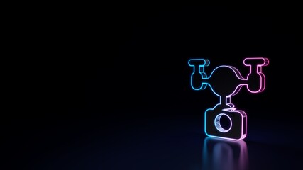 3d glowing neon symbol of symbol of drone isolated on black background