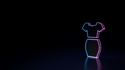 3d glowing neon symbol of symbol of dress isolated on black background