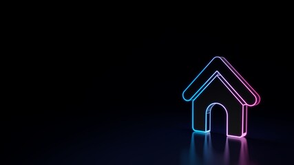 3d glowing neon symbol of symbol of dog house isolated on black background