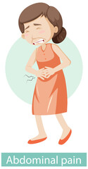 Cartoon character with abdominal pain symptoms