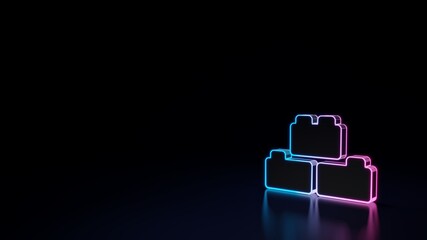 Obraz premium 3d glowing neon symbol of symbol of blocks isolated on black background