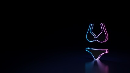 3d glowing neon symbol of symbol of bikina isolated on black background