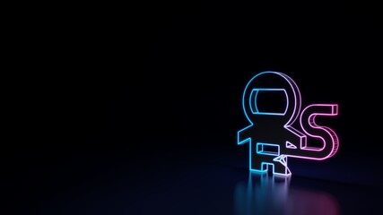 3d glowing neon symbol of symbol of astronaut isolated on black background