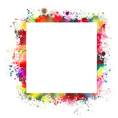 Square multi-colored frame from spots of paint. Background from blots. Grunge Design Element. Brush Strokes. Vector illustration