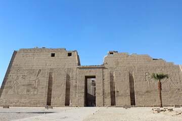 The beautiful magnificent entrance of Habu Temple in Luxor in Egypt