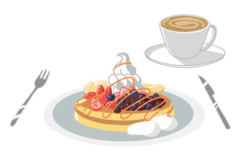 カフェオレとパンケーキ　フルーツ盛り合わせ(線無し)