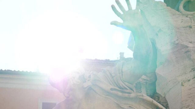 Scuplture detail of fountain of the Four Rivers in Piazza Navona. Rome Italy.