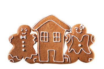 Decorated gingerbread cookies isolated on white background