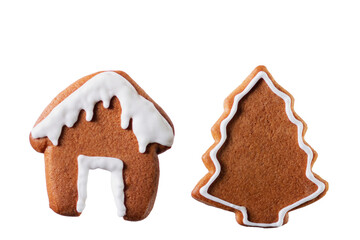 Decorated gingerbread cookies isolated on white background