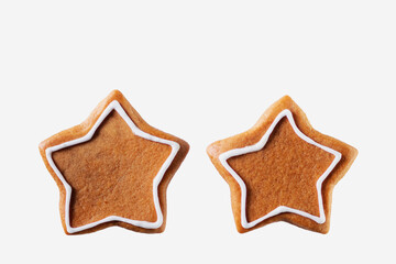 Decorated gingerbread stars isolated on white background