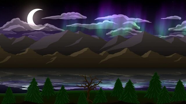 Nature Night Scene Animated Illustration
