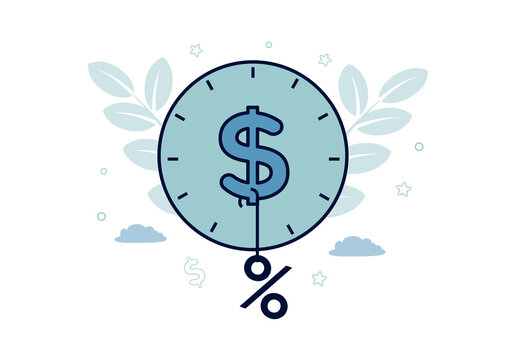 Finance. Credit. Of the dial with the dollar sign on which the percent sign hangs on a hook, the inscription credit. Vector illustration