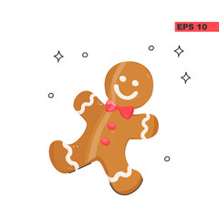 Obraz premium Hand drawn gingerbread man isolated on a white background. Human-shaped cookies with colored glaze. Festive gingerbread man Vector illustration in flat style.