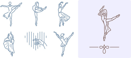 Collection of ballerina silhouettes in outlines.  Beautiful dancer action  © Olena Panasovska